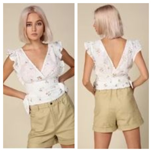 Line & Dot Tops - Line & Dot Surplice crop top white M